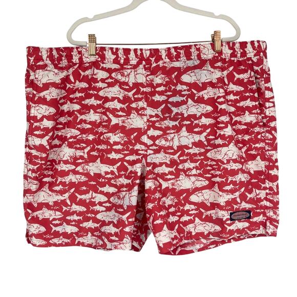 Vineyard Vines Swim Trunks Mens XL 46-48" Waist Red Shark Print Mesh Lined - Picture 1 of 7